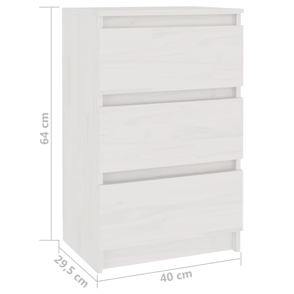 Κομοδίνα 2 τεμ. Λευκά 40 x 29,5 x 64 εκ. από Μασίφ Ξύλο Πεύκου