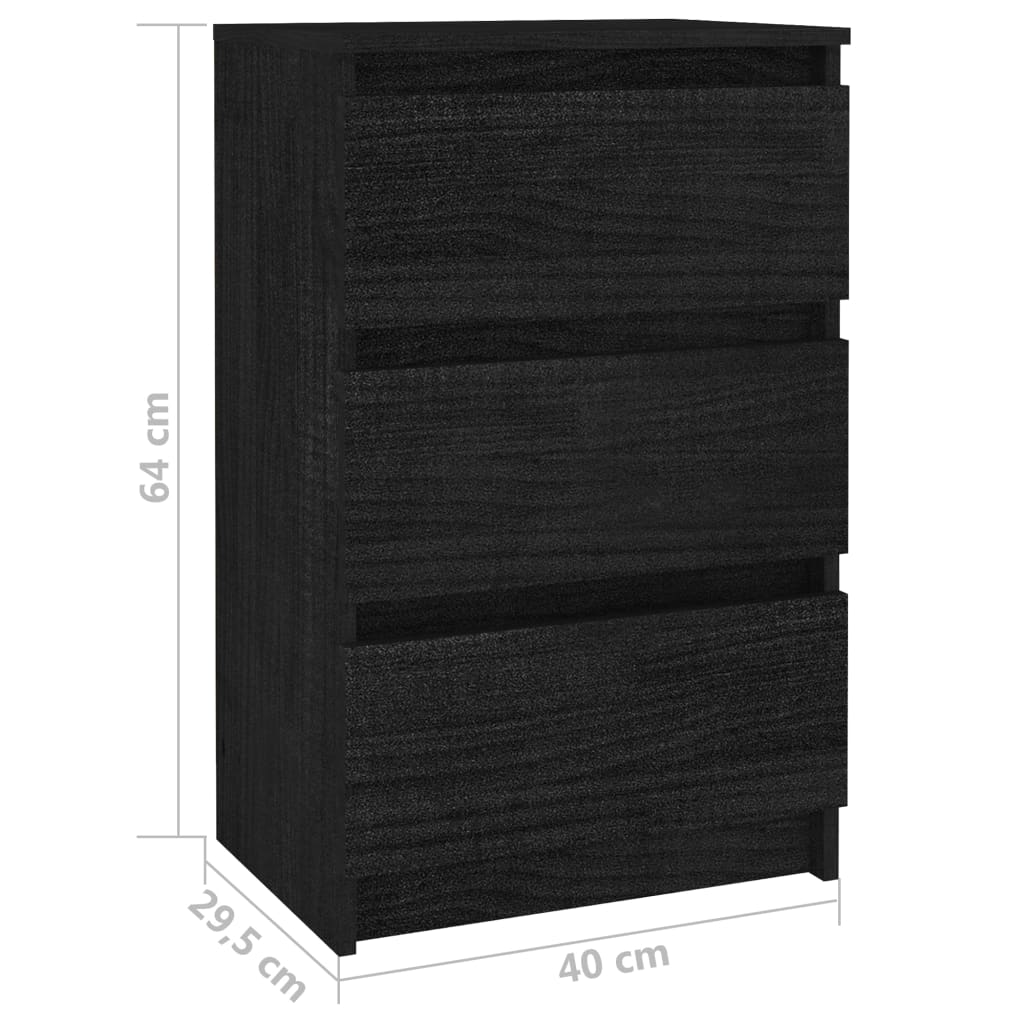 Κομοδίνο Μαύρο 40 x 29,5 x 64 εκ. από Μασίφ Ξύλο Πεύκου