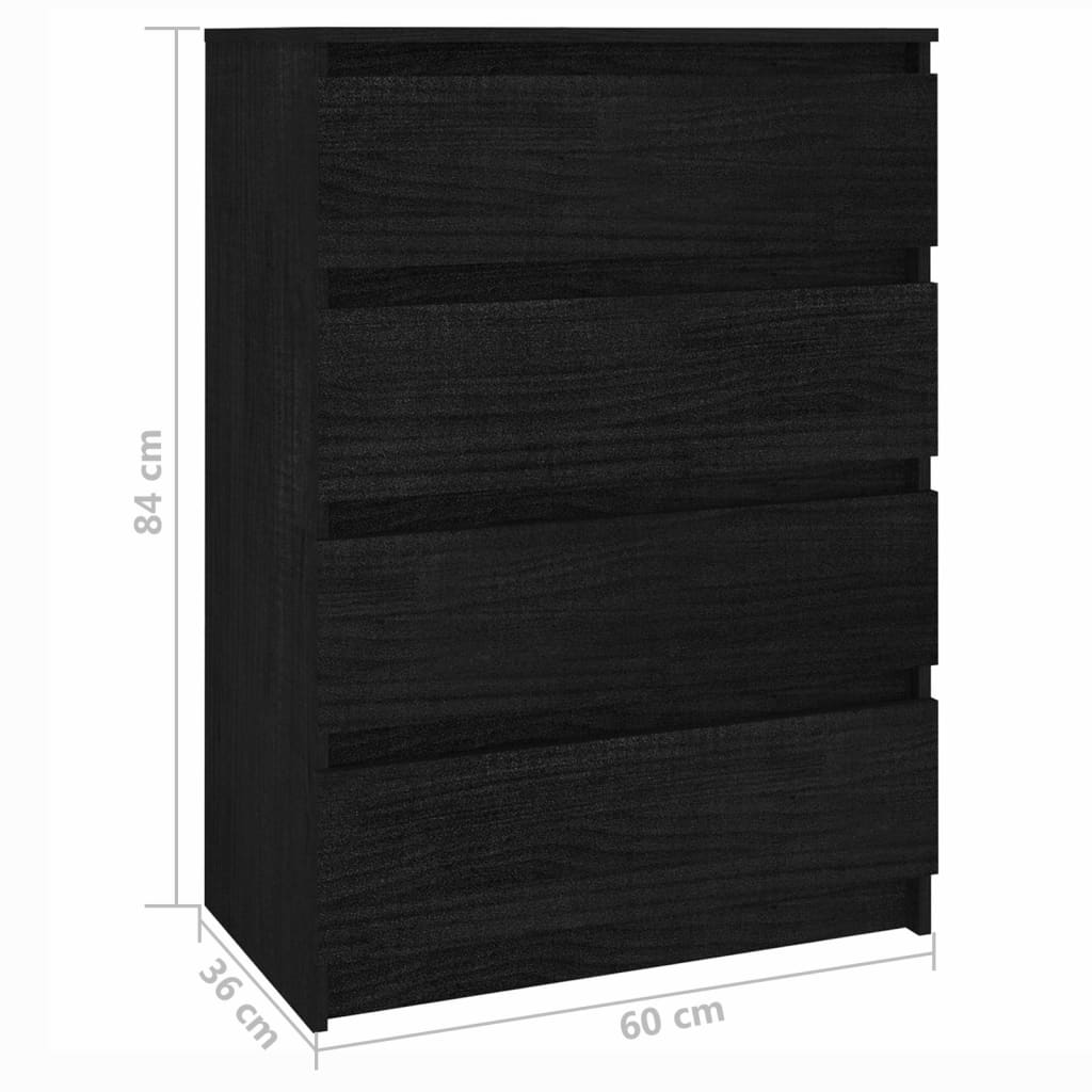 Βοηθητικό Ντουλάπι Μαύρο 60 x 36 x 84 εκ. από Μασίφ Ξύλο Πεύκου