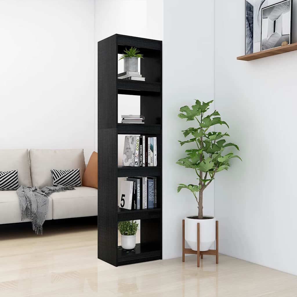 Βιβλιοθήκη/Διαχωριστικό Χώρου Μαύρο 40x30x167,5 εκ. Ξύλο Πεύκου