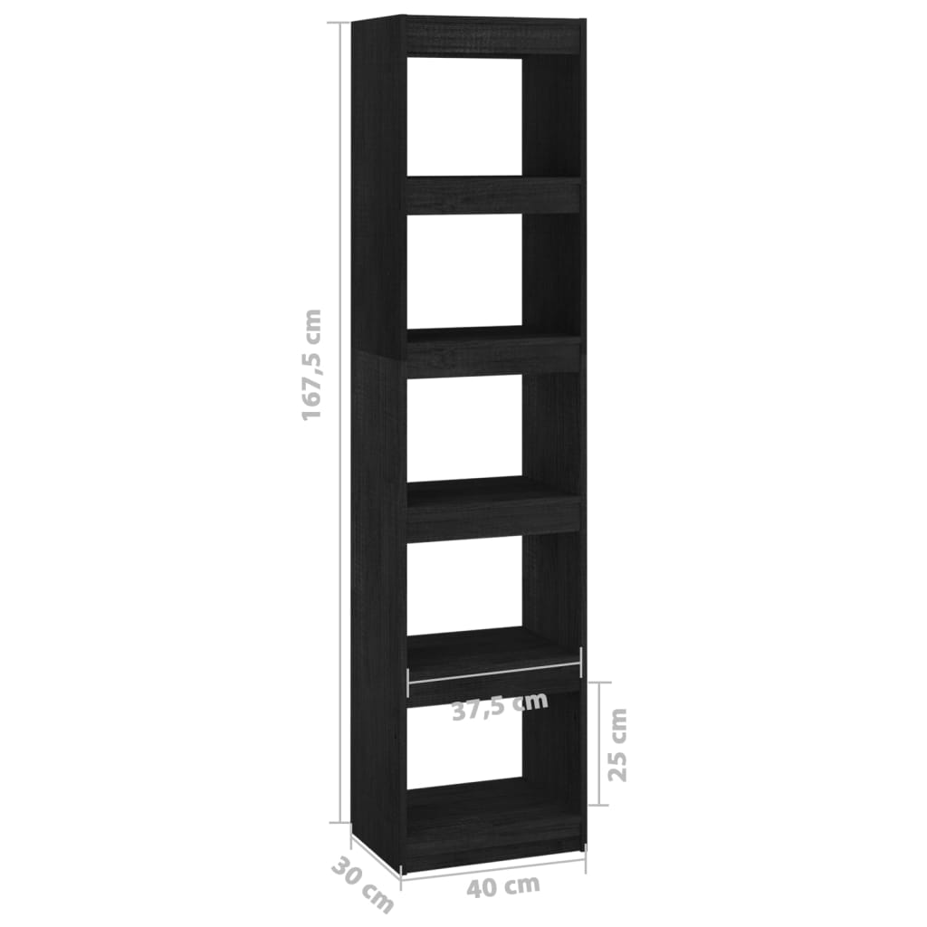 Βιβλιοθήκη/Διαχωριστικό Χώρου Μαύρο 40x30x167,5 εκ. Ξύλο Πεύκου