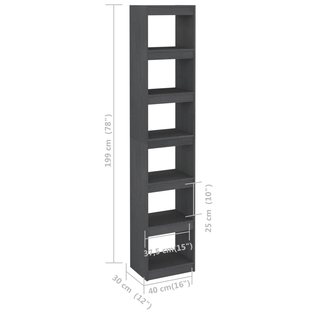 Βιβλιοθήκη/Διαχωριστικό Χώρου Γκρι 40x30x199 εκ. Ξύλο Πεύκου