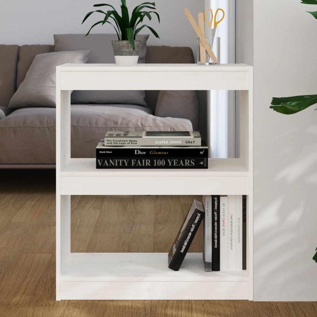 Βιβλιοθήκη/Διαχωρ. Χώρου Λευκό 60x30x71,5 εκ. Μασίφ Ξύλο Πεύκου