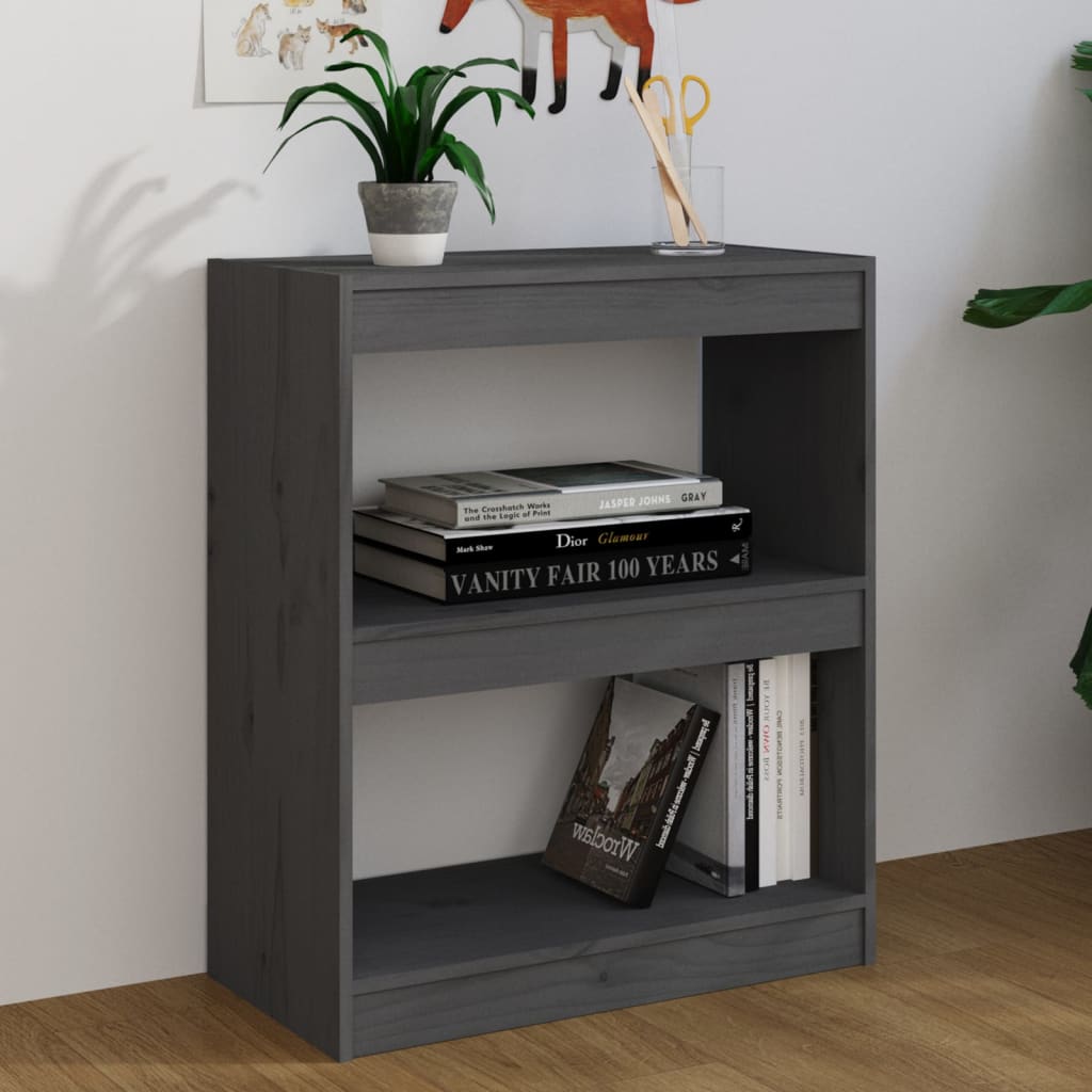 Βιβλιοθήκη/Διαχωρ. Χώρου Γκρι 60x30x71,5 εκ. Μασίφ Ξύλο Πεύκου