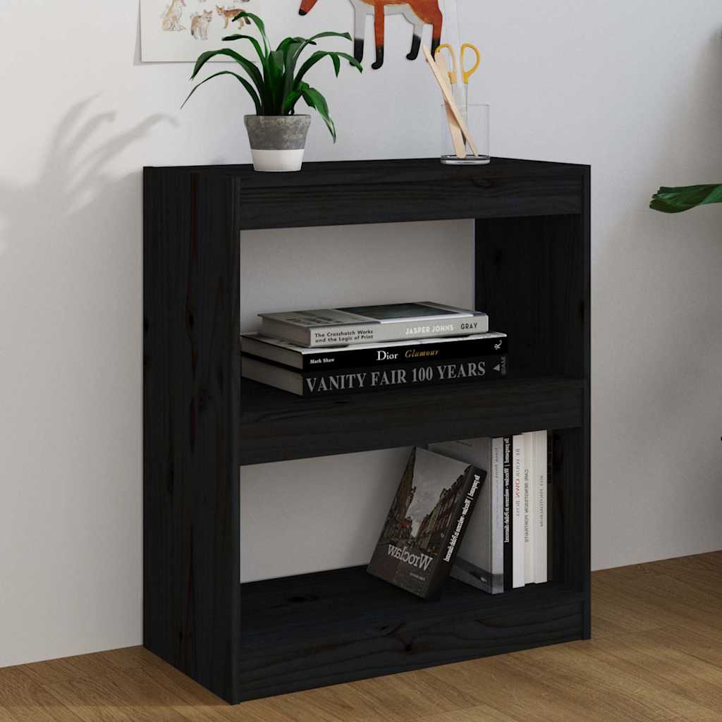 Βιβλιοθήκη/Διαχωρ. Χώρου Μαύρο 60x30x71,5 εκ. Μασίφ Ξύλο Πεύκου