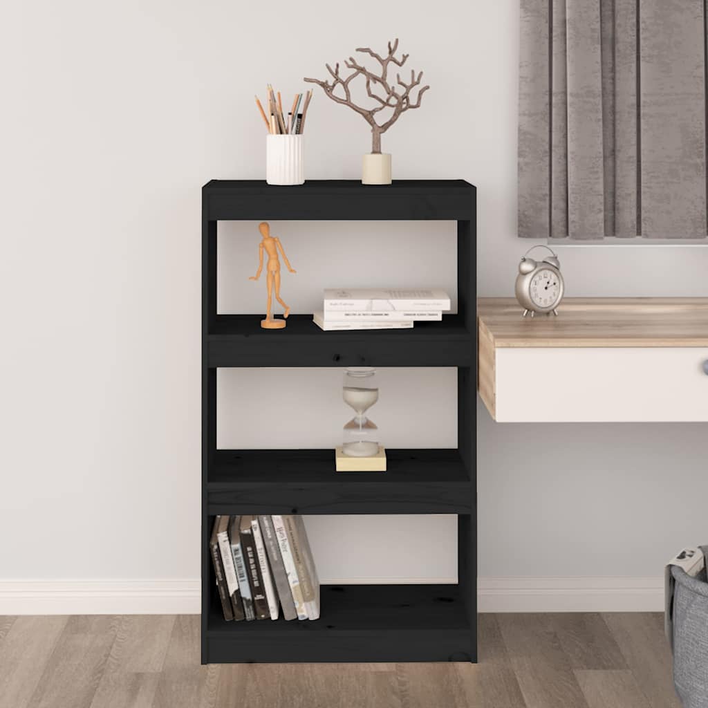 Βιβλιοθήκη/Διαχωριστικό Χώρου Μαύρη 60x30x103,5 εκ. Μασίφ Πεύκο