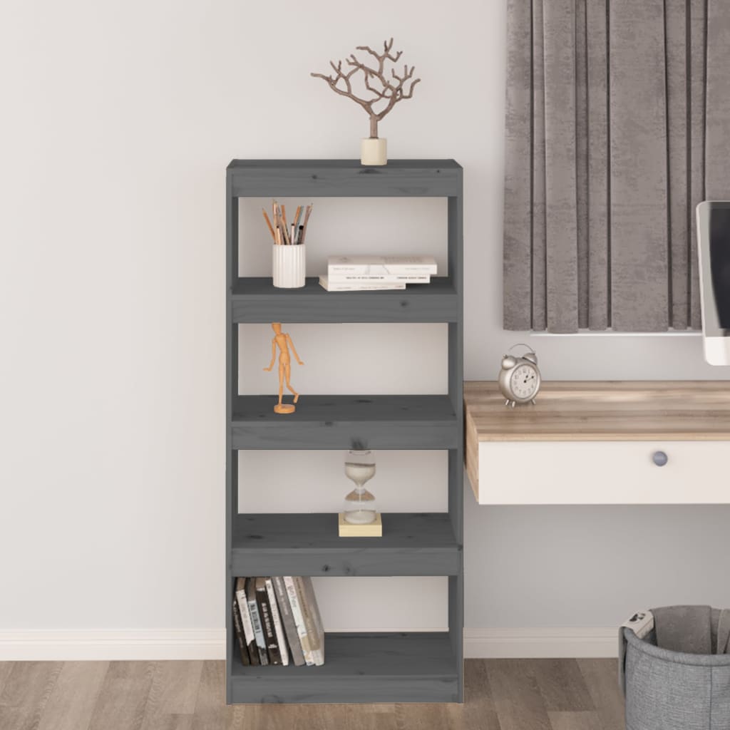 Βιβλιοθήκη/Διαχωριστικό Χώρου Γκρι 60x30x135,5 εκ. Μασίφ Πεύκο