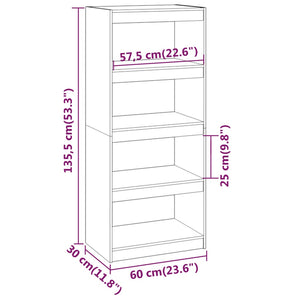 Βιβλιοθήκη/Διαχωριστικό Χώρου Γκρι 60x30x135,5 εκ. Μασίφ Πεύκο