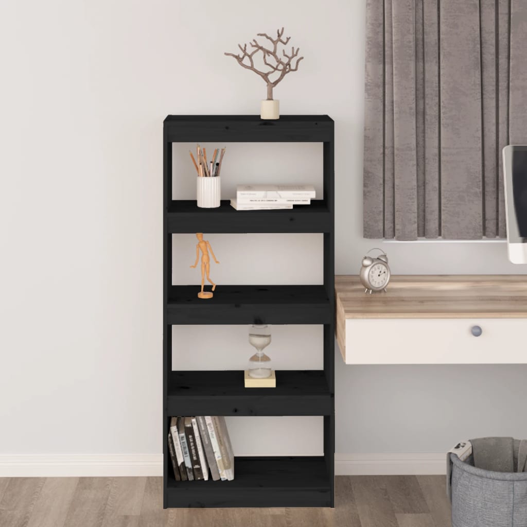 Βιβλιοθήκη/Διαχωριστικό Χώρου Μαύρη 60x30x135,5 εκ. Μασίφ Πεύκο - Pakobazaar
