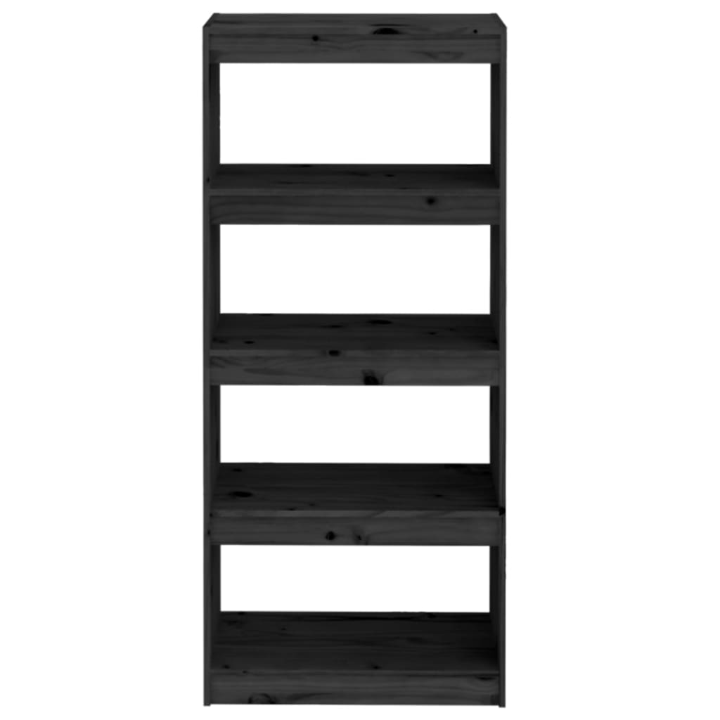Βιβλιοθήκη/Διαχωριστικό Χώρου Μαύρη 60x30x135,5 εκ. Μασίφ Πεύκο - Pakobazaar