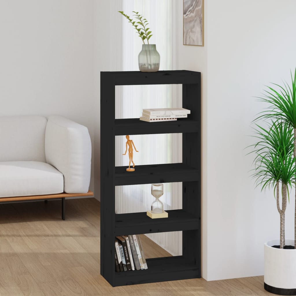 Βιβλιοθήκη/Διαχωριστικό Χώρου Μαύρη 60x30x135,5 εκ. Μασίφ Πεύκο - Pakobazaar