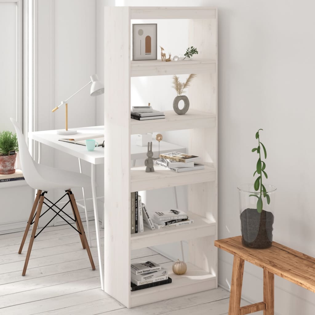 Βιβλιοθήκη/Διαχωριστικό Χώρου Λευκή 60x30x167,5 εκ. Μασίφ Πεύκο - Pakobazaar