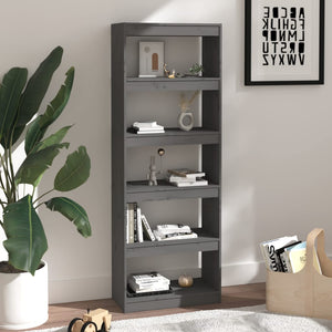 Βιβλιοθήκη/Διαχωριστικό Χώρου Γκρι 60x30x167,5 εκ. Μασίφ Πεύκο