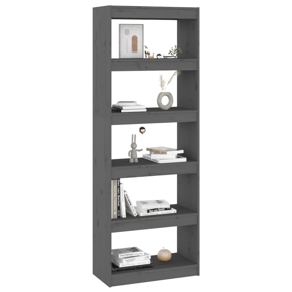 Βιβλιοθήκη/Διαχωριστικό Χώρου Γκρι 60x30x167,5 εκ. Μασίφ Πεύκο