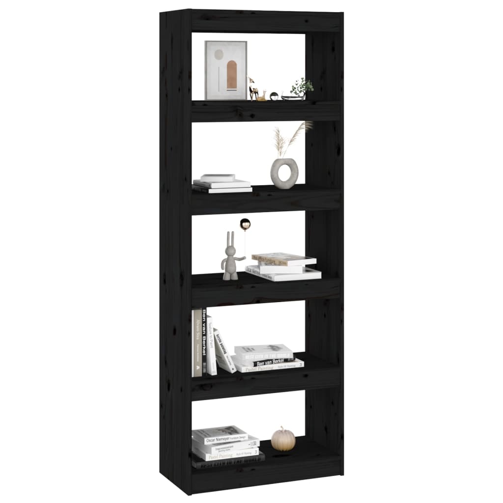 Βιβλιοθήκη/Διαχωριστικό Χώρου Μαύρη 60x30x167,5 εκ. Μασίφ Πεύκο