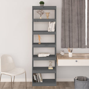 Βιβλιοθήκη/Διαχωριστικό Χώρου Γκρι 60x30x199,5 εκ. Μασίφ Πεύκο - Pakobazaar
