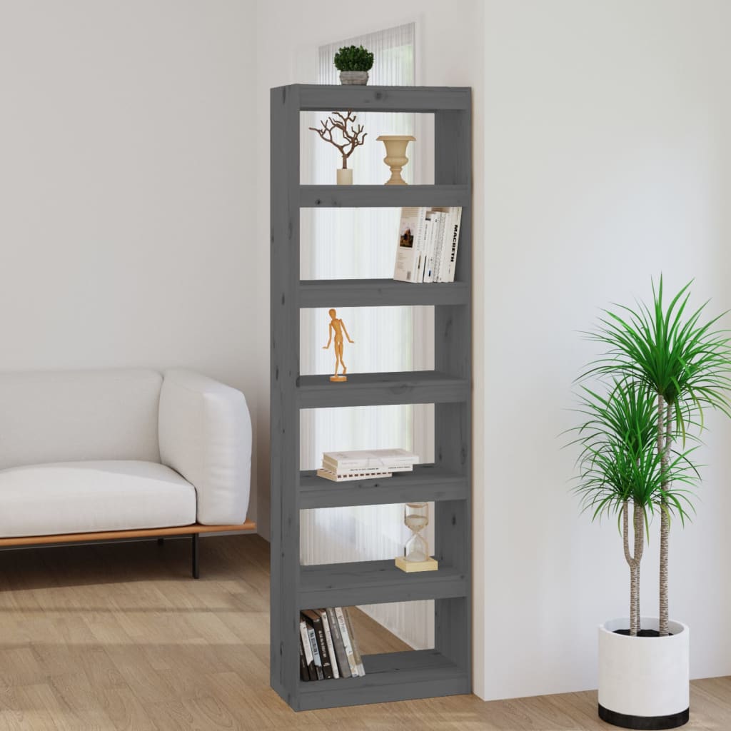 Βιβλιοθήκη/Διαχωριστικό Χώρου Γκρι 60x30x199,5 εκ. Μασίφ Πεύκο - Pakobazaar