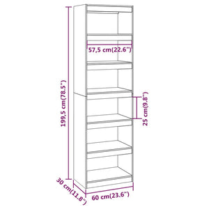 Βιβλιοθήκη/Διαχωριστικό Χώρου Μελί 60x30x199,5 εκ. Ξύλο Πεύκου