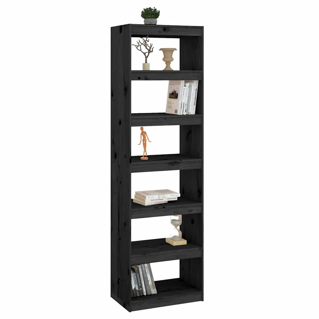 Βιβλιοθήκη/Διαχωριστικό Χώρου Μαύρη 60x30x199,5 εκ. Μασίφ Πεύκο