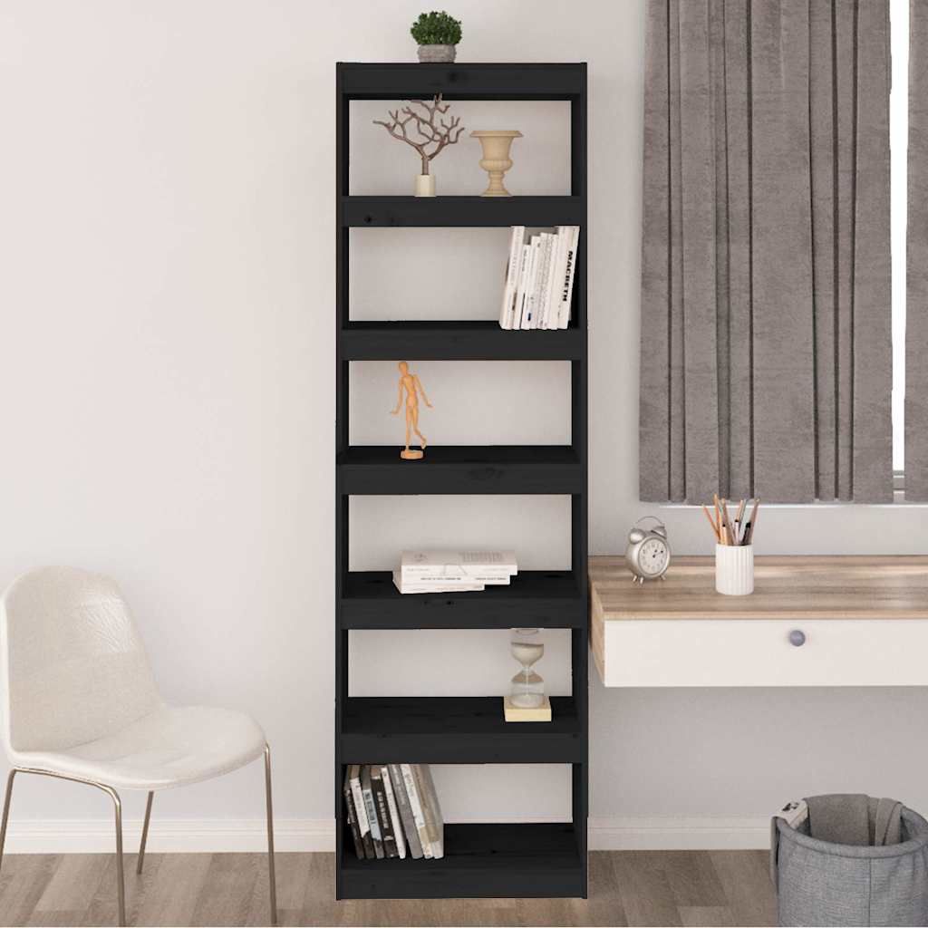 Βιβλιοθήκη/Διαχωριστικό Χώρου Μαύρη 60x30x199,5 εκ. Μασίφ Πεύκο