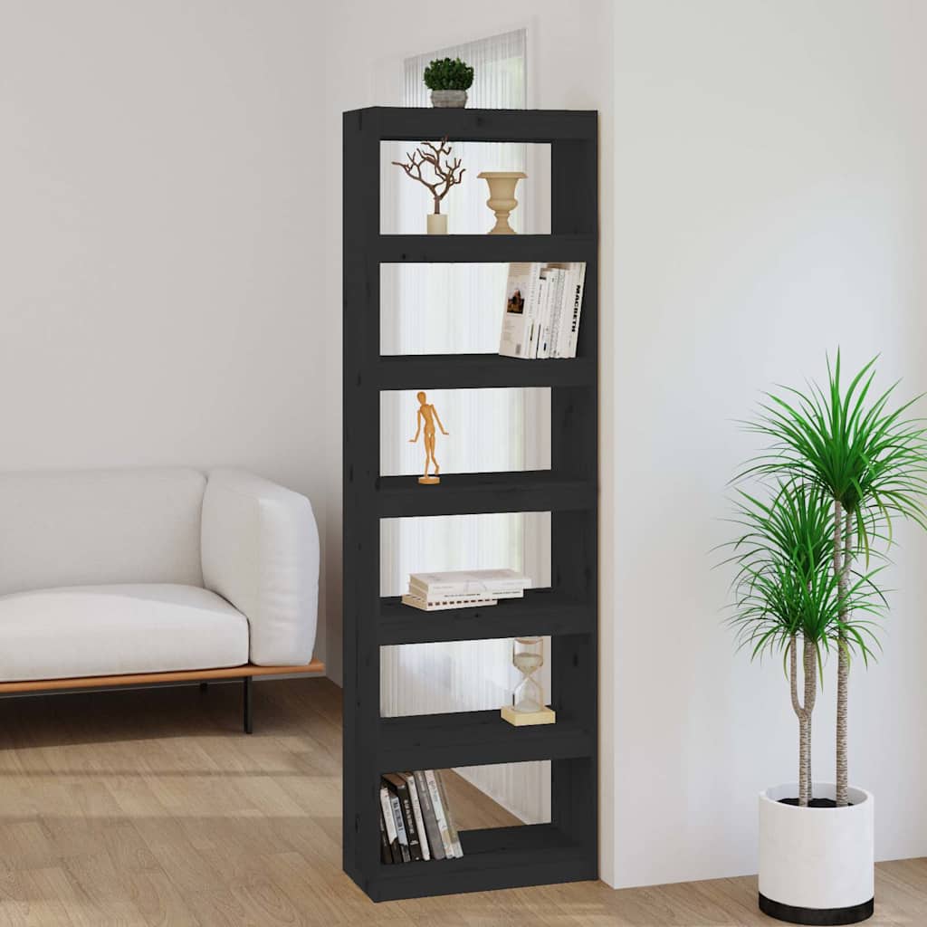 Βιβλιοθήκη/Διαχωριστικό Χώρου Μαύρη 60x30x199,5 εκ. Μασίφ Πεύκο