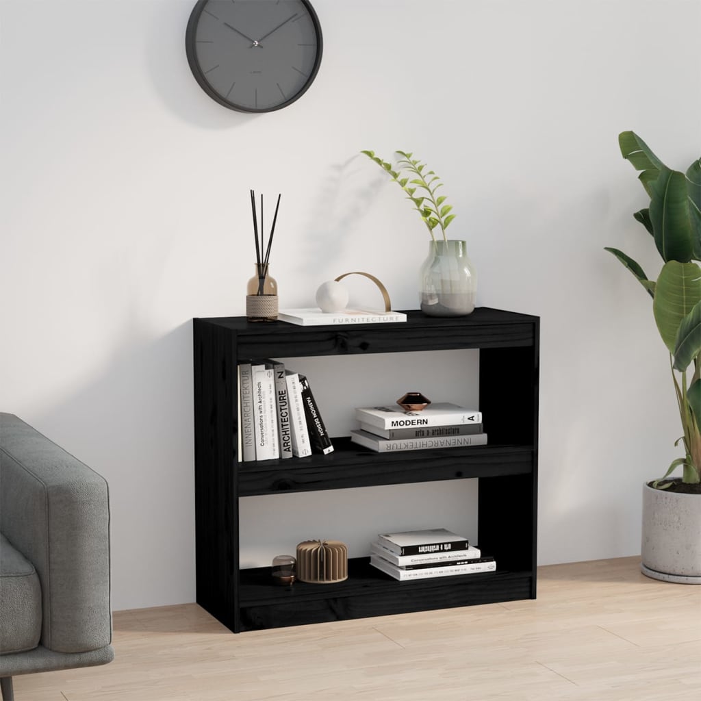 Βιβλιοθήκη/Διαχωριστικό Χώρου Μαύρη 80x30x71,5 εκ. Μασίφ Πεύκο
