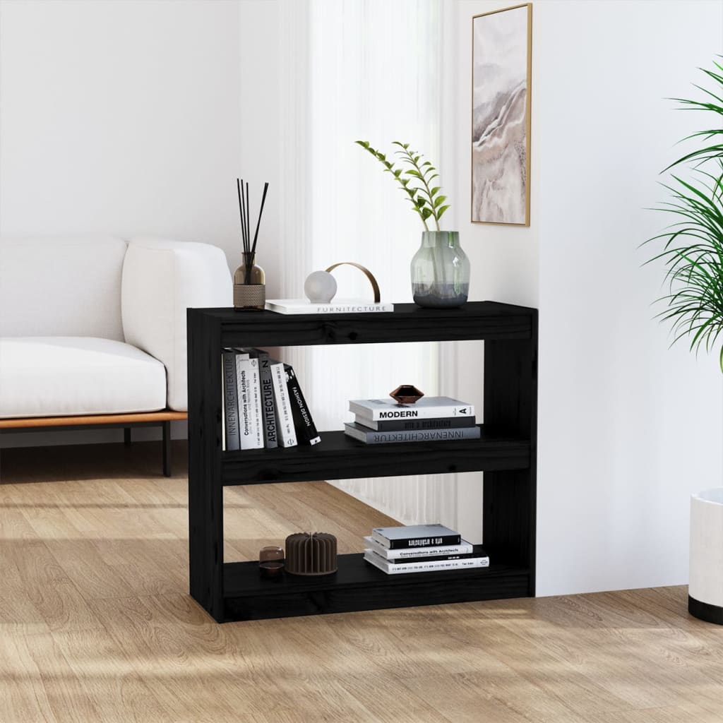 Βιβλιοθήκη/Διαχωριστικό Χώρου Μαύρη 80x30x71,5 εκ. Μασίφ Πεύκο