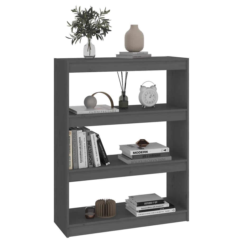 Βιβλιοθήκη/Διαχωριστικό Χώρου Γκρι 80x30x103,5 εκ. Μασίφ Πεύκο
