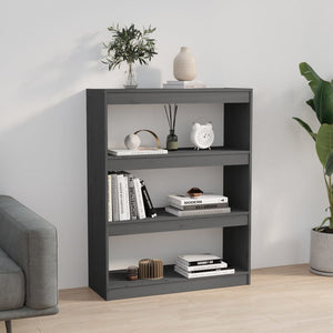 Βιβλιοθήκη/Διαχωριστικό Χώρου Γκρι 80x30x103,5 εκ. Μασίφ Πεύκο