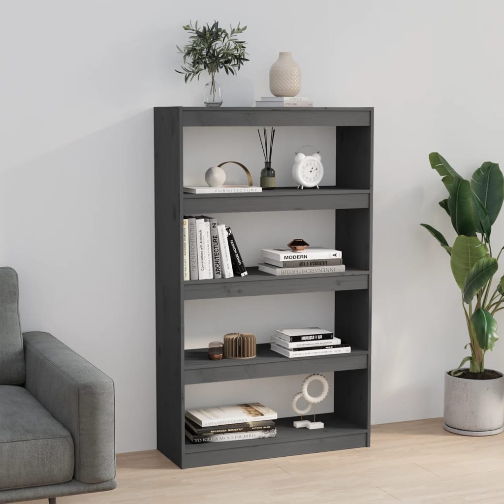 Βιβλιοθήκη/Διαχωριστικό Χώρου Γκρι 80x30x135,5 εκ. Μασίφ Πεύκο