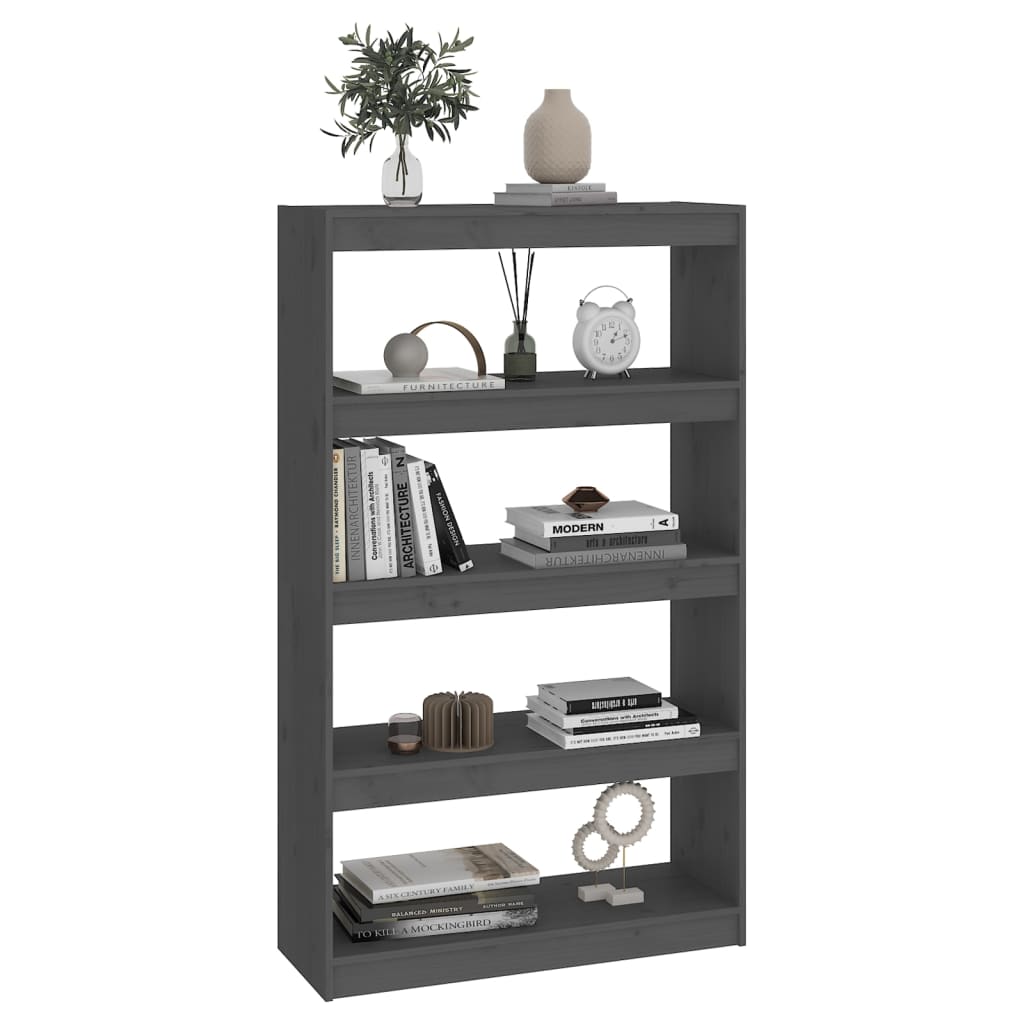 Βιβλιοθήκη/Διαχωριστικό Χώρου Γκρι 80x30x135,5 εκ. Μασίφ Πεύκο