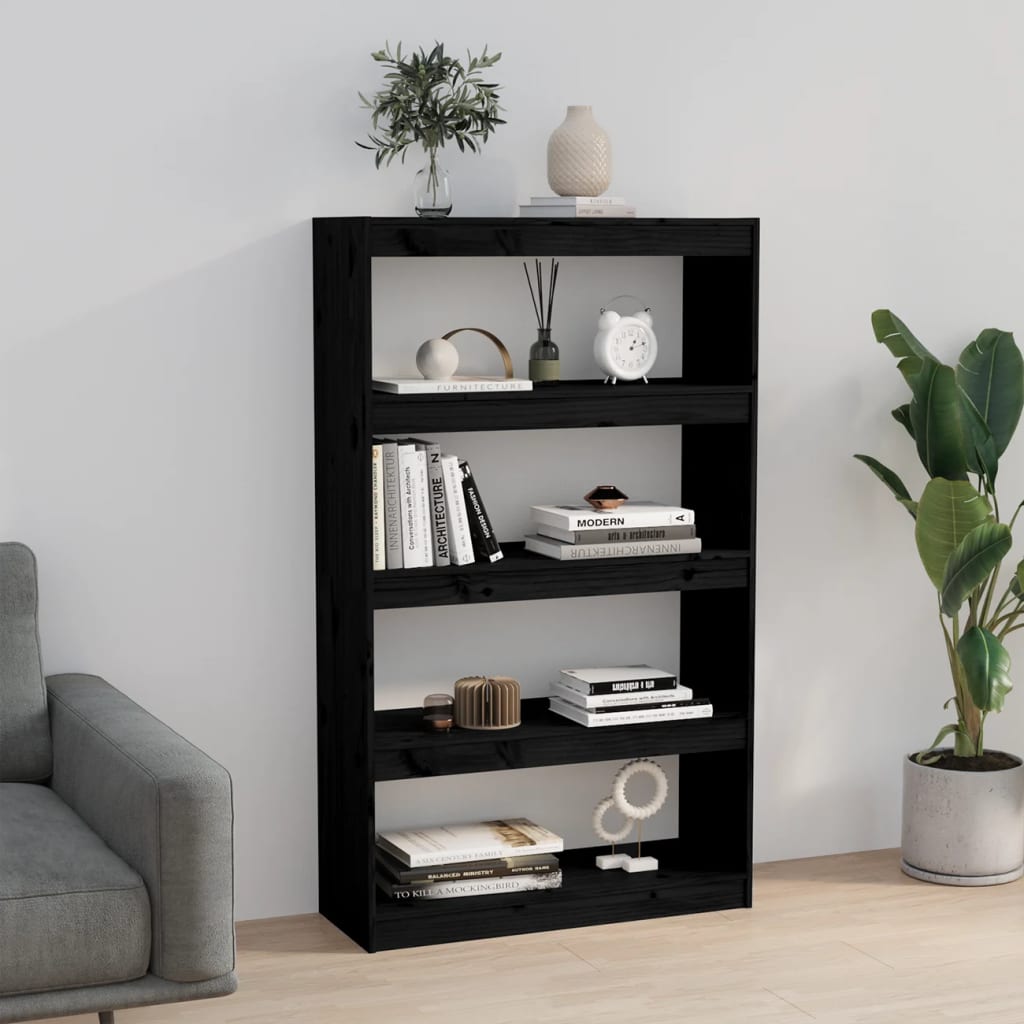 Βιβλιοθήκη/Διαχωριστικό Χώρου Μαύρη 80x30x135,5 εκ. Μασίφ Πεύκο - Pakobazaar