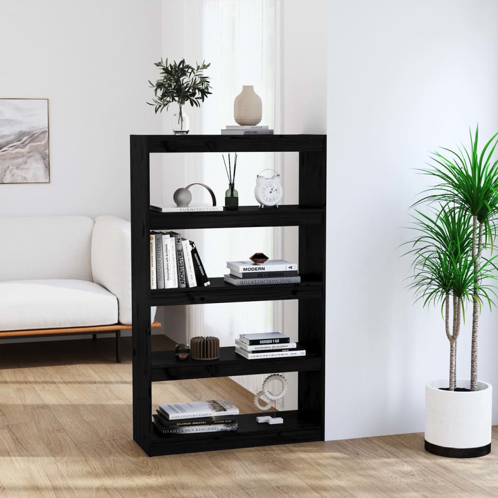 Βιβλιοθήκη/Διαχωριστικό Χώρου Μαύρη 80x30x135,5 εκ. Μασίφ Πεύκο - Pakobazaar