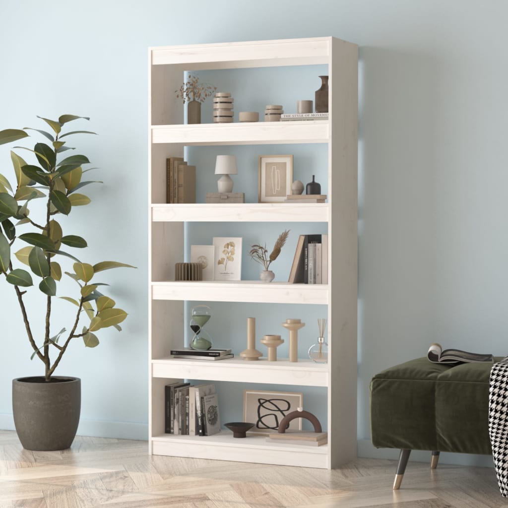 Βιβλιοθήκη/Διαχωριστικό Χώρου Λευκή 80x30x167,4 εκ. Μασίφ Πεύκο