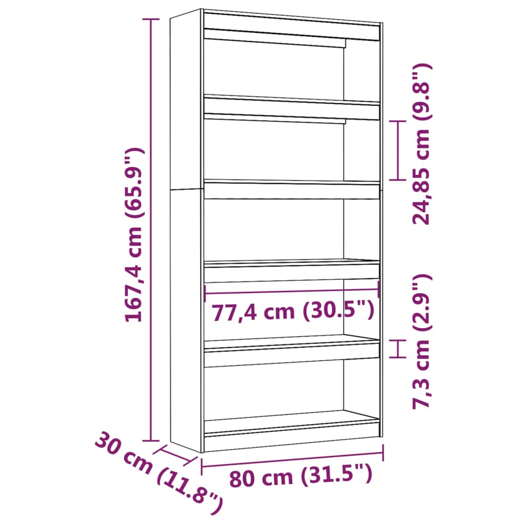 Βιβλιοθήκη/Διαχωριστικό Χώρου Μελί 80x30x167,4 εκ. Ξύλο Πεύκου - Pakobazaar