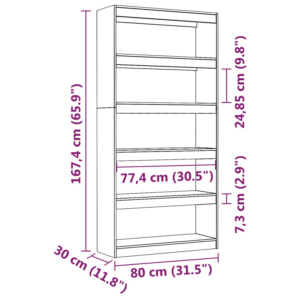 Βιβλιοθήκη/Διαχωριστικό Χώρου Μαύρη 80x30x167,4 εκ. Μασίφ Πεύκο