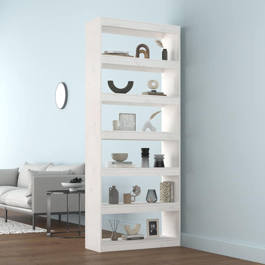 Βιβλιοθήκη/Διαχωριστικό Χώρου Λευκή 80x30x199,5 εκ. Μασίφ Πεύκο - Pakobazaar