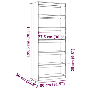 Βιβλιοθήκη/Διαχωριστικό Χώρου Λευκή 80x30x199,5 εκ. Μασίφ Πεύκο - Pakobazaar