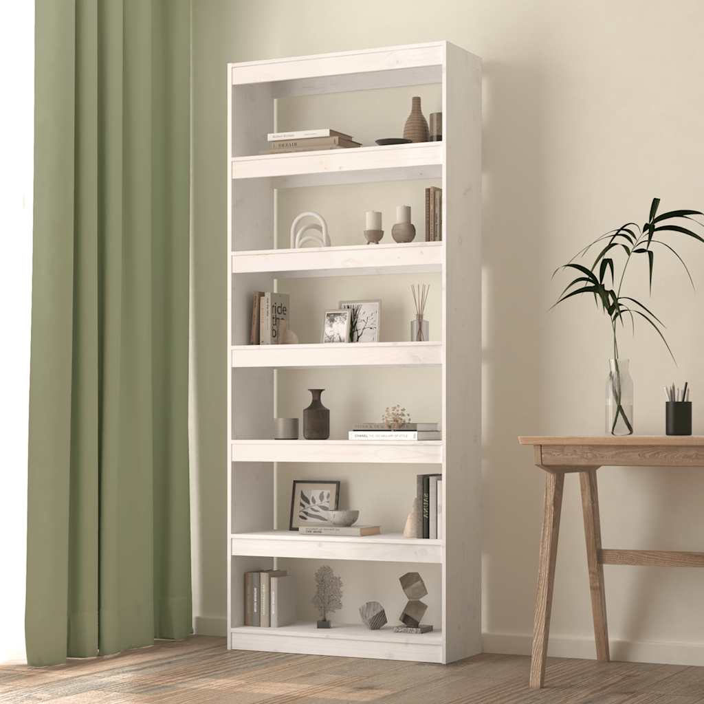 Βιβλιοθήκη/Διαχωριστικό Χώρου Λευκή 80x30x199,5 εκ. Μασίφ Πεύκο - Pakobazaar