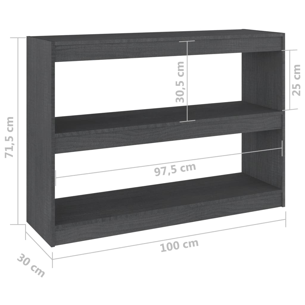 Βιβλιοθήκη/Διαχωριστικό Χώρου Γκρι 100x30x71,5 εκ. Ξύλο Πεύκου