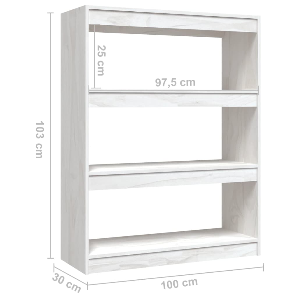 Βιβλιοθήκη/Διαχωριστικό Χώρου Λευκό 100x30x103 εκ. Ξύλο Πεύκου