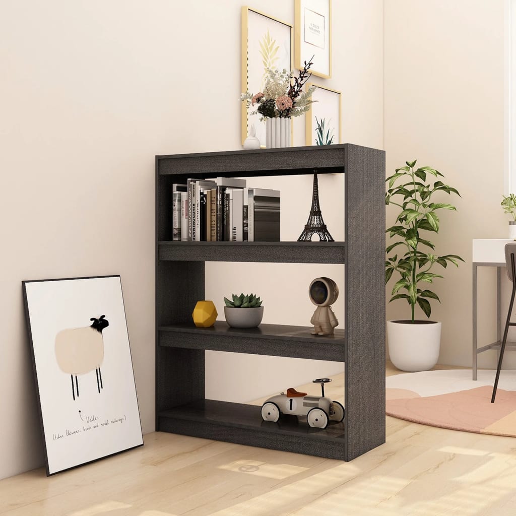 Βιβλιοθήκη/Διαχωριστικό Χώρου Γκρι 100x30x103 εκ. Ξύλο Πεύκου
