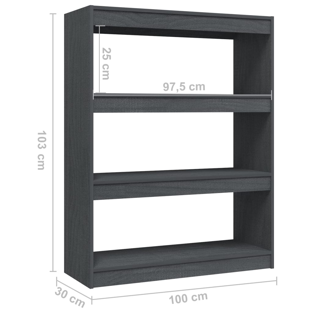 Βιβλιοθήκη/Διαχωριστικό Χώρου Γκρι 100x30x103 εκ. Ξύλο Πεύκου