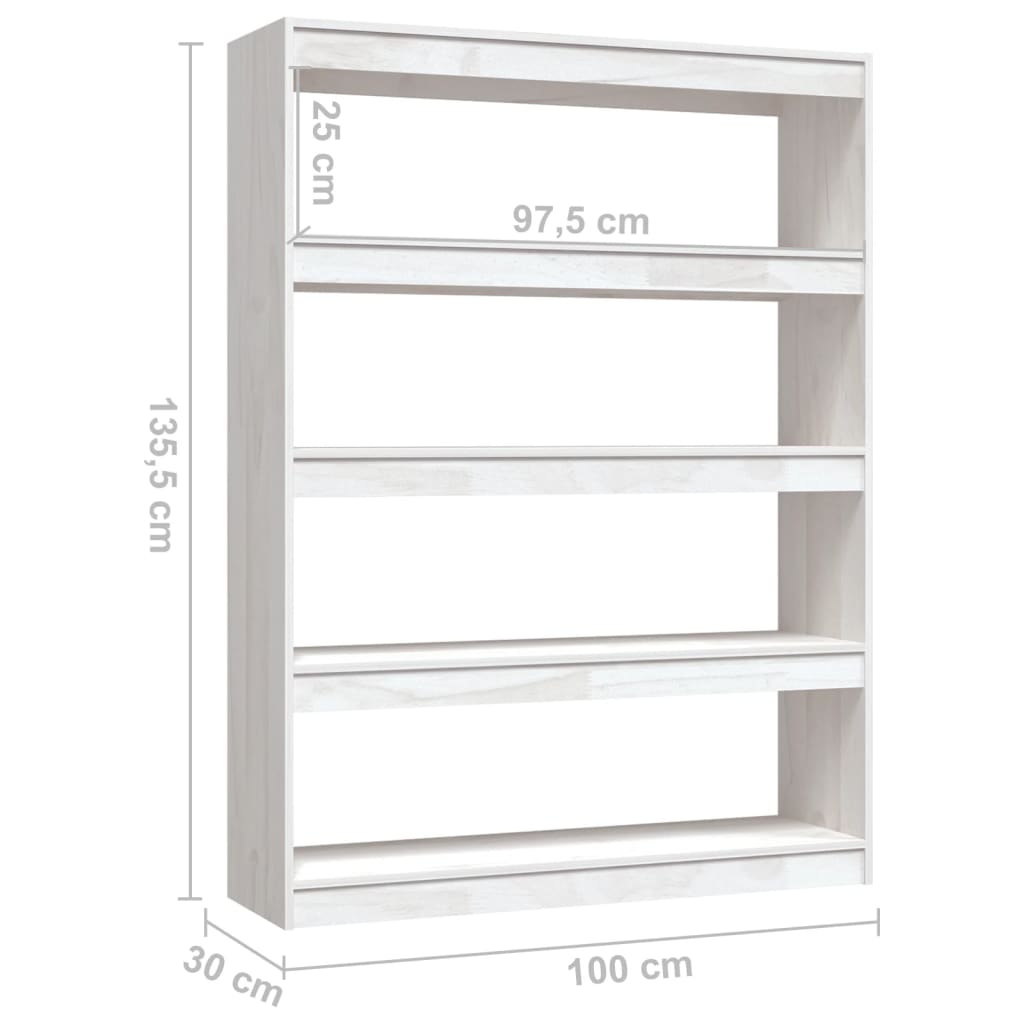 Βιβλιοθήκη/Διαχωριστικό Χώρου Λευκό 100x30x135,5 εκ Ξύλο Πεύκου