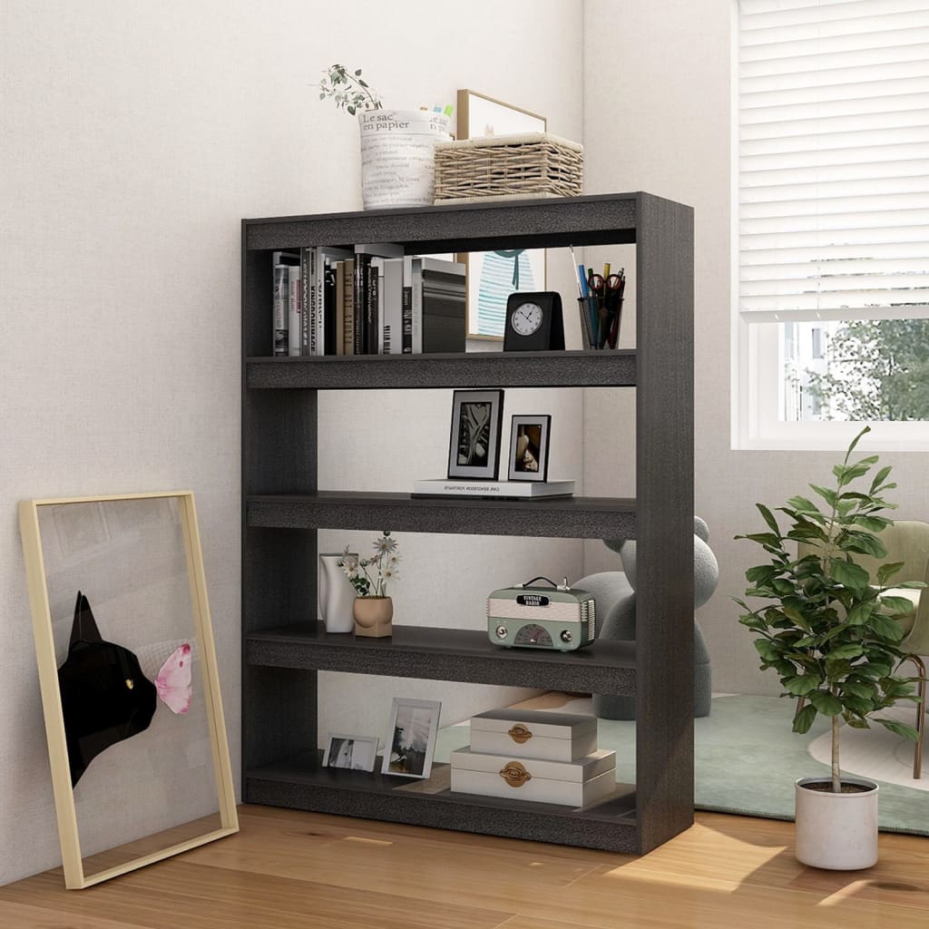 Βιβλιοθήκη/Διαχωριστικό Χώρου Γκρι 100x30x135,5 εκ. Ξύλο Πεύκου