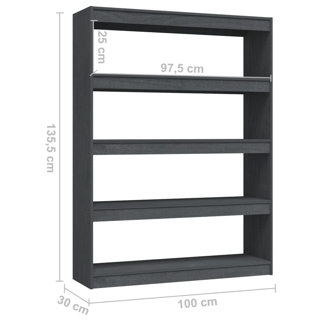 Βιβλιοθήκη/Διαχωριστικό Χώρου Γκρι 100x30x135,5 εκ. Ξύλο Πεύκου