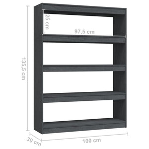 Βιβλιοθήκη/Διαχωριστικό Χώρου Γκρι 100x30x135,5 εκ. Ξύλο Πεύκου
