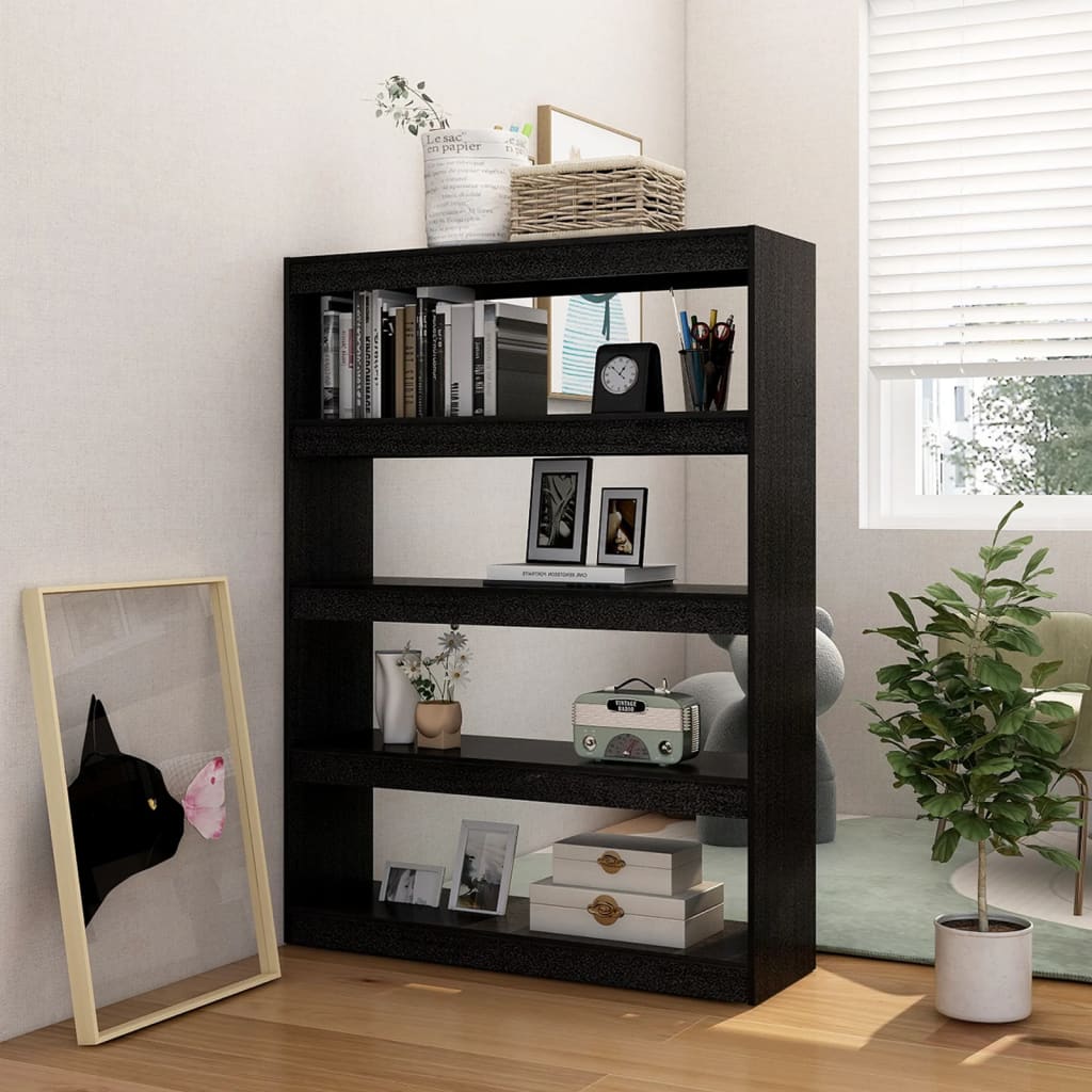 Βιβλιοθήκη/Διαχωριστικό Χώρου Μαύρο 100x30x135,5 εκ Ξύλο Πεύκου