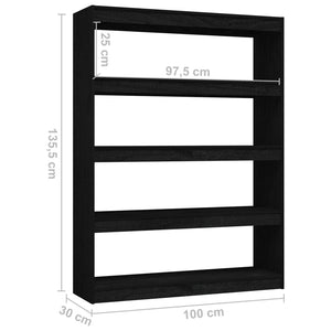 Βιβλιοθήκη/Διαχωριστικό Χώρου Μαύρο 100x30x135,5 εκ Ξύλο Πεύκου