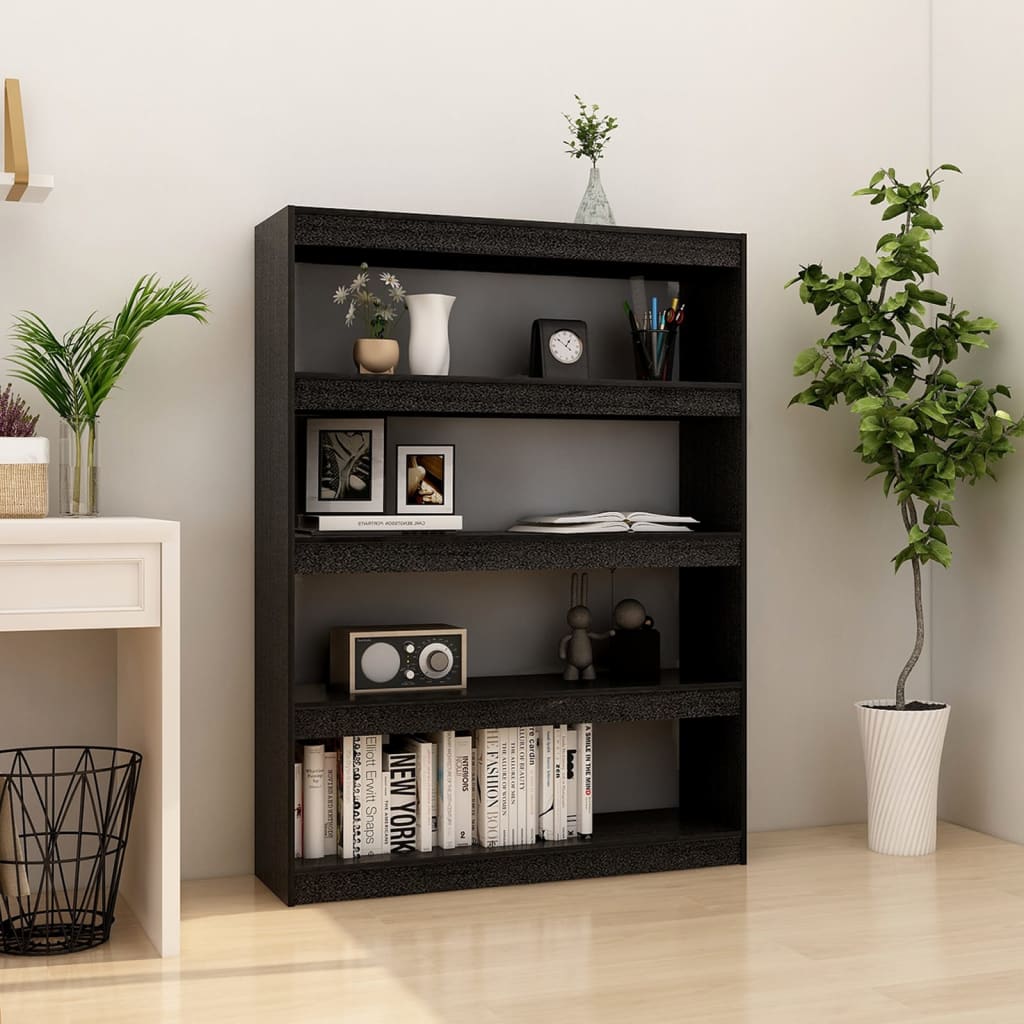 Βιβλιοθήκη/Διαχωριστικό Χώρου Μαύρο 100x30x135,5 εκ Ξύλο Πεύκου